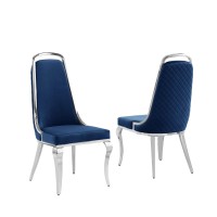 Best Quality Furniture Sc310-317 Dining Chairs, Navy Blue/Silver