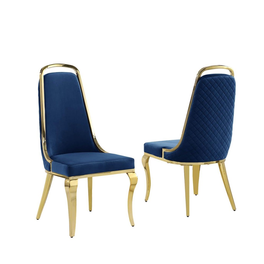 Best Quality Furniture Sc310-317 Dining Chairs, Navy Blue/Gold