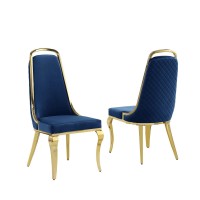 Best Quality Furniture Sc310-317 Dining Chairs, Navy Blue/Gold