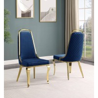 Best Quality Furniture Sc310-317 Dining Chairs, Navy Blue/Gold