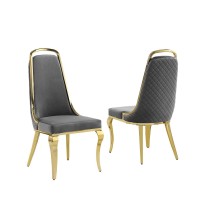 Best Quality Furniture Sc310-317 Dining Chairs, Dark Gray/Gold