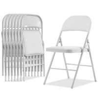 Karl Home 8 Pack White Folding Chairs With Padded Seats For Outdoor Indoor Portable Stackable Commercial Seat With Steel Fram