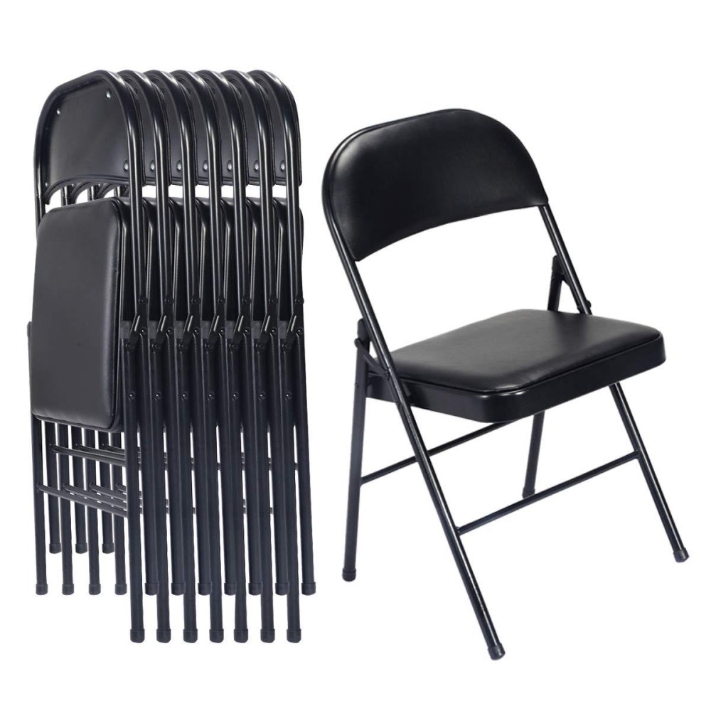 Karl Home 8 Pack Black Folding Chairs With Padded Seats For Outdoor Indoor Portable Stackable Commercial Seat With Steel Fram