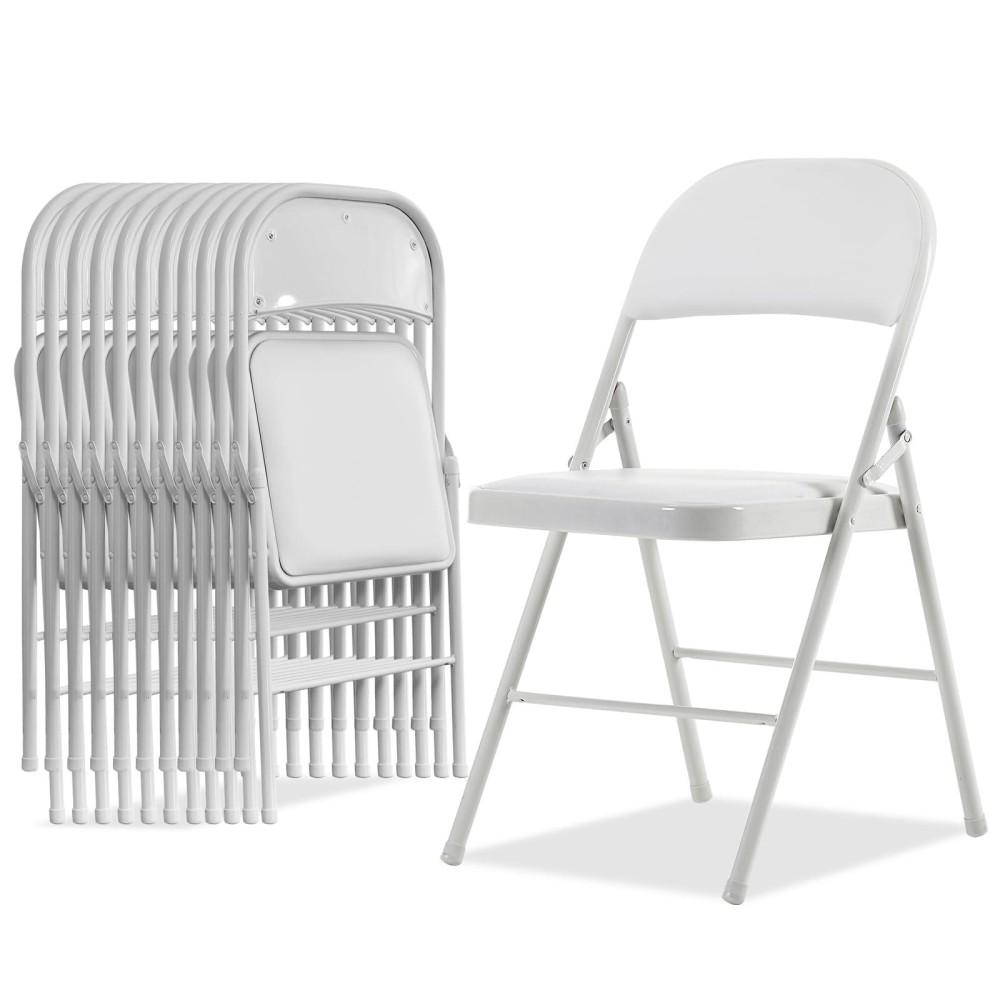 Karl Home 12 Pack White Folding Chairs With Padded Seats For Outdoor Indoor Portable Stackable Commercial Seat With Steel Fra