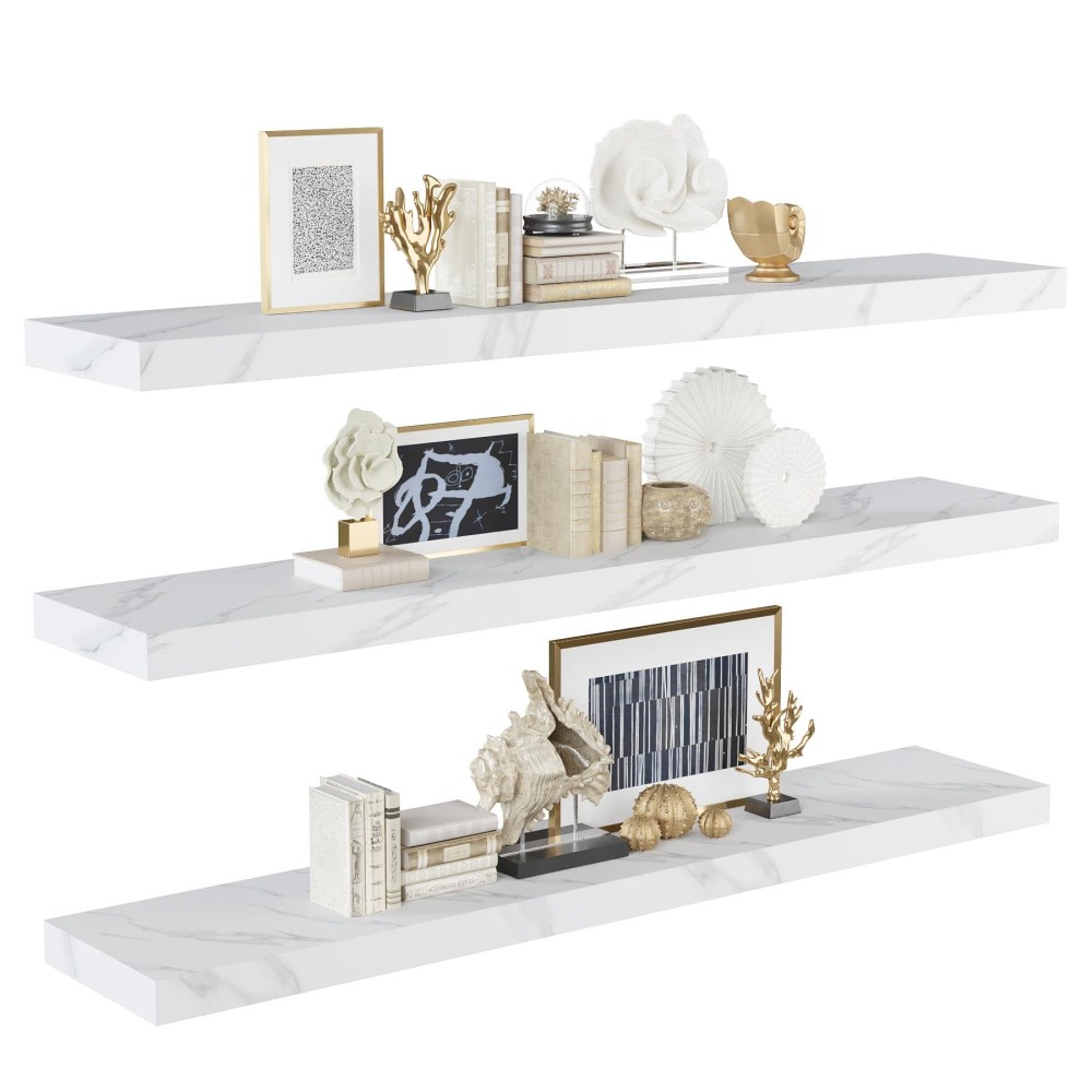 Bameos Floating Shelves Jazz White Wall Mounted Wooden Shelves With Invisible Brackets Set Of 3 Hanging Wall Shelves Decoratio