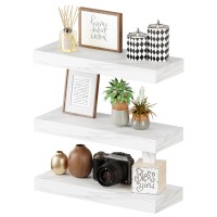 Bameos Floating Shelves White Wall Mounted Wooden Shelves With Invisible Brackets Set Of 3 Hanging Wall Shelves Decoration For