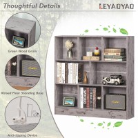 Leyaoyao 8 Cube Bookshelf With Base 3 Tier Midcentury Modern Grey Bookcase Standing Wide Bookshelves Storage Organizer Shelf Ru