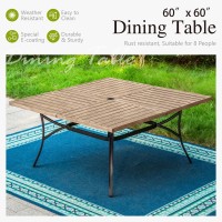 Sophia William 60 Large Outdoor Patio Table For 8 Outdoor Square Metal Dining Table With 19 Adjustable Umbrella Hole Al