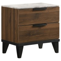 Mays 2drawer Nightstand Walnut Brown with Faux Marble Top