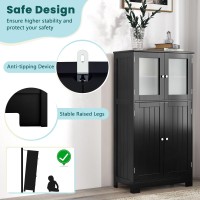 Costway Bathroom Storage Cabinet, Wooden Linen Storage Organizer Cupboard With Doors & Adjustable Shelf, Freestanding Floor Cabinet For Living Room, Kitchen, Entryway, Office (Black)