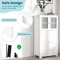 Costway Bathroom Storage Cabinet, Wooden Linen Storage Organizer Cupboard With Doors & Adjustable Shelf, Freestanding Floor Cabinet For Living Room, Kitchen, Entryway, Office (White)