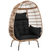 Paylesshere Egg Chair Egg Basket Rattan Chair Steel Frame Oversized Indoor Outdoor Lounger Simple Installation With 4 Comfort Cu