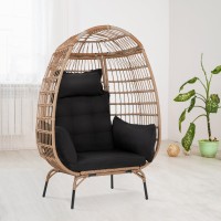 Paylesshere Egg Chair Egg Basket Rattan Chair Steel Frame Oversized Indoor Outdoor Lounger Simple Installation With 4 Comfort Cu