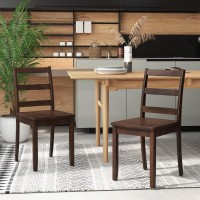 Giantex Wood Dining Chairs Set Of 2 Walnut - Wooden Armless Kitchen Chairs With Solid Rubber Wood Legs, Non-Slip Foot Pads, Max Load 400 Lbs, Farmhouse Style High Ladder Back Dining Room Chairs