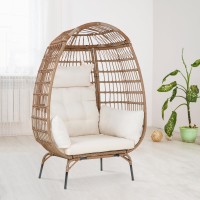 Egg Chair Egg Basket Lounge Chair Rattan Chair Steel Frame Oversized Indoor Outdoor Lounger Simple Installation With 4 Comfort C