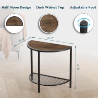 Saygoer Side Tables Small End Tables Half Round Moon Night Stand For Living Bed Room 2 Tier Couch Tables With Black Metal Storage Shelf Adjustable Feet, Boho Dark Walnut