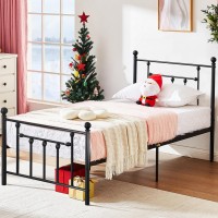 Vecelo Twin Size Metal Platform Bed Frame With Headboard And Footboard, Heavy Duty Slat Support/No Box Spring Needed Mattress Foundation/Underbed Storage Space, Victorian Style
