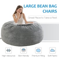 Whatsbedding [Sherpa Fabric] Bean Bag Chair: 3 Ft Memory Foam Bean Bag Chairs For Teens/Kids With Filling Ultra Soft Faux Fur Fabric  Large Bean Bag With Filler For Living Room 3 Foot Light Grey