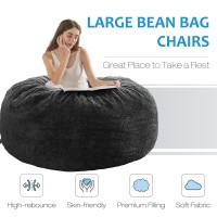 Whatsbedding [Sherpa Fabric] Bean Bag Chair: 3 Ft Memory Foam Bean Bag Chairs For Teens/Kids With Filling Ultra Soft Faux Fur Fabric  Large Bean Bag With Filler For Living Room 3 Foot Coal Black