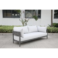 Outdoor Wicker Sofa With Cushion With Side Pillows, Aluminum Frame(D0102H5L5Yx)