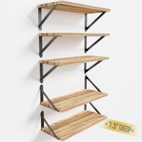 Cocoya Wall Shelves 73 Deep Set Of 5 Solid Paulownia Wood Wider Longer Sturdy Easy To Install Wall Mounted Bookshelves Stora