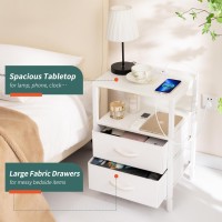 Yoobure Nightstand With Charging Station Led Night Stand With Fabric Drawers And Storage Shelf For Bedroom Nightstands Bedside