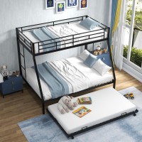 Komfott Twin Over Full Bunk Bed With Trundle, Heavy-Duty Metal Bunk Bed Frame With Guardrail & 2 Ladders, Space-Saving Bunk Bed For Kids/Teens/Adults, No Box Spring Needed