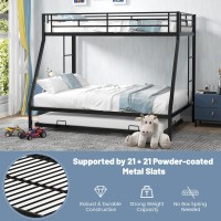 Komfott Twin Over Full Bunk Bed With Trundle, Heavy-Duty Metal Bunk Bed Frame With Guardrail & 2 Ladders, Space-Saving Bunk Bed For Kids/Teens/Adults, No Box Spring Needed