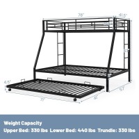 Komfott Twin Over Full Bunk Bed With Trundle, Heavy-Duty Metal Bunk Bed Frame With Guardrail & 2 Ladders, Space-Saving Bunk Bed For Kids/Teens/Adults, No Box Spring Needed