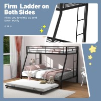 Komfott Twin Over Full Bunk Bed With Trundle, Heavy-Duty Metal Bunk Bed Frame With Guardrail & 2 Ladders, Space-Saving Bunk Bed For Kids/Teens/Adults, No Box Spring Needed