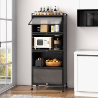 Giantex 5-Tier Kitchen Storage Cabinet, Mobile Microwave Stand With Flip-Up Pc Doors, Freestanding Kitchen Bakers Rack With 4 Rolling Casters, For Dining Room, Living Room And Study, Black