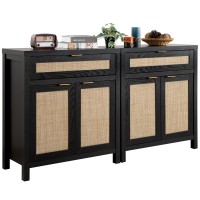 Sicotas Sideboard Buffet Storage Cabinet Set Of 2 Rattan Credenza Buffet Table Modern Console Accent Cabinet With Doors And Dr