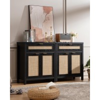 Sicotas Sideboard Buffet Storage Cabinet Set Of 2 Rattan Credenza Buffet Table Modern Console Accent Cabinet With Doors And Dr