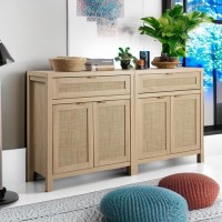 Sicotas Sideboard Buffet Storage Cabinet Set Of 2 Rattan Credenza Buffet Table Boho Console Accent Cabinet With Doors And Draw