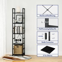 Numenn 5 Tier Slim Bookshelf Tall Bookcase Shelf Storage Organizer Modern Book Shelf For Bedroom Living Room And Home Office