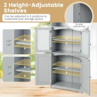 Costway Tall Bathroom Storage Cabinet, Freestanding Kitchen Pantry Cabinet With Glass Doors And Adjustable Shelf, 64??Wooden Linen Floor Cabinet For Bathroom, Living Room, Kitchen (Grey)