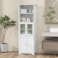 Costway Tall Bathroom Storage Cabinet, Freestanding Kitchen Pantry Cabinet With Glass Doors And Adjustable Shelf, 64??Wooden Linen Floor Cabinet For Bathroom, Living Room, Kitchen (White)