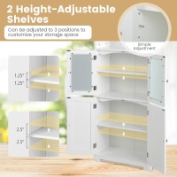 Costway Tall Bathroom Storage Cabinet, Freestanding Kitchen Pantry Cabinet With Glass Doors And Adjustable Shelf, 64??Wooden Linen Floor Cabinet For Bathroom, Living Room, Kitchen (White)