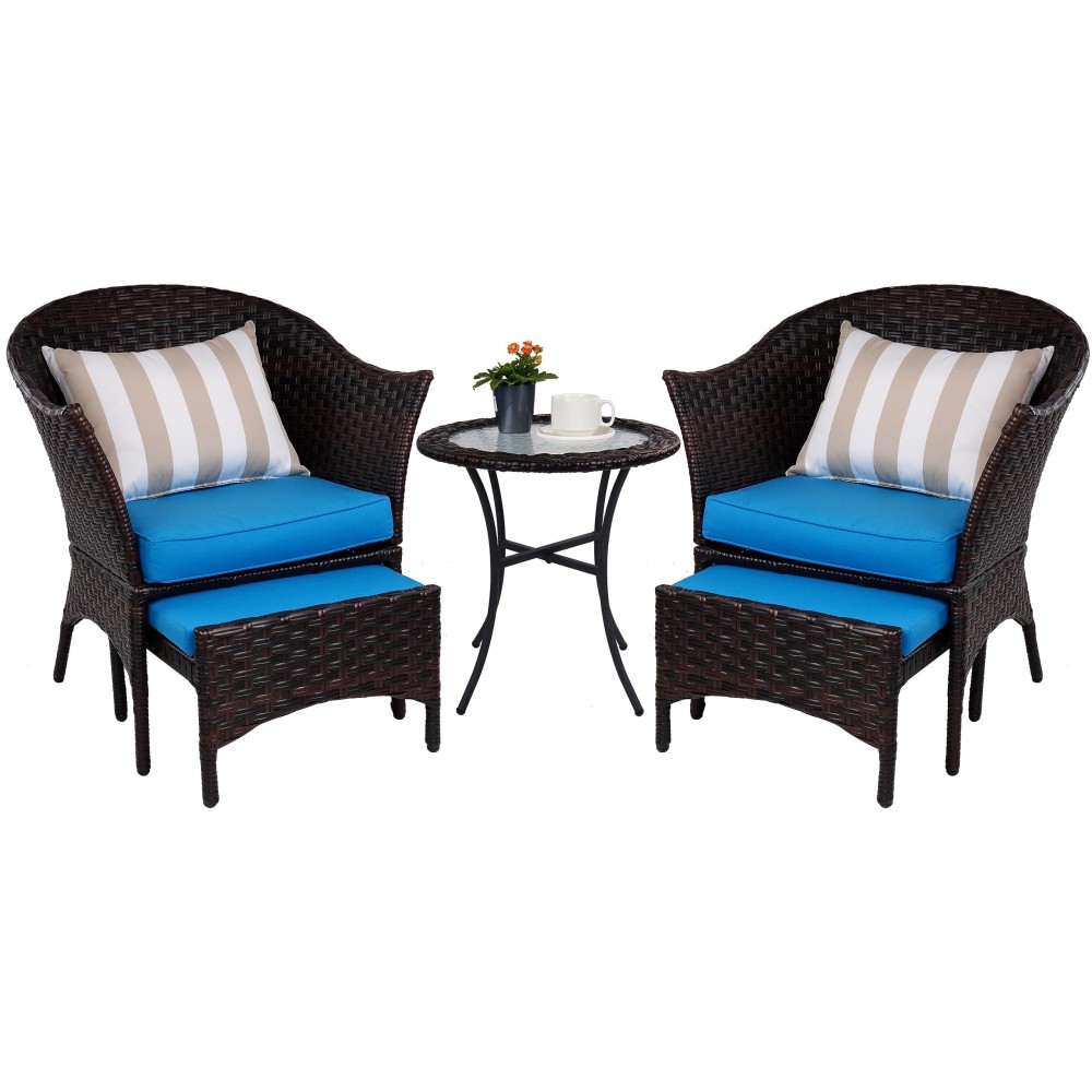 Elevon Patio Conversation Set Outdoor Wicker Furniture with 2 Chairs for Porch and Yard, OneSize, Blue