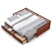 Komfott Wood Daybed With Trundle, Extendable Twin To King Daybed Frame With 2 Storage Drawers, Space Saving Dual-Use Sofa Daybed For Bedroom, Guest Room, No Box Spring Required (Walnut)