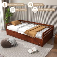 Komfott Wood Daybed With Trundle, Extendable Twin To King Daybed Frame With 2 Storage Drawers, Space Saving Dual-Use Sofa Daybed For Bedroom, Guest Room, No Box Spring Required (Walnut)