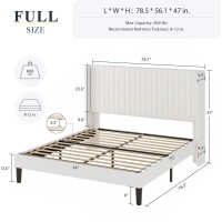 Allewie Full Size Velvet Bed Frame/Vertical Channel Tufted Wingback Headboard/Upholstered Platform Bed/Strong Wooden Slats/No Box Spring Needed/Easy Assembly/White