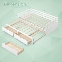 Komfott Wood Daybed With Trundle, Extendable Twin To King Daybed Frame With 2 Storage Drawers, Space Saving Dual-Use Sofa Daybed For Bedroom, Guest Room, No Box Spring Required (White)