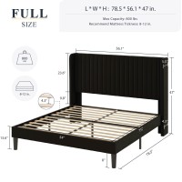 Allewie Full Size Velvet Bed Frame/Vertical Channel Tufted Wingback Headboard/Upholstered Platform Bed/Strong Wooden Slats/No Box Spring Needed/Easy Assembly/Black