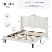 Allewie Queen Size Velvet Bed Frame/Vertical Channel Tufted Wingback Headboard/Upholstered Platform Bed/Strong Wooden Slats/No Box Spring Needed/Easy Assembly/White