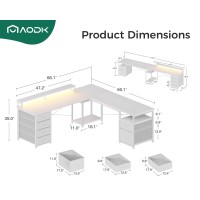 Aodk 66 L Shaped Computer Desk 113 Reversible Home Office Desk With File Cabinet 4 Fabric Drawers Two Person Desk With Led