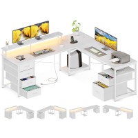 Aodk 59 L Shaped Computer Desk 105 Reversible Home Office Desk With File Cabinet 4 Fabric Drawers Two Person Desk With L