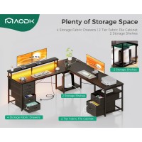 Aodk 66 L Shaped Computer Desk 113 Reversible Home Office Desk With File Cabinet 4 Fabric Drawers Two Person Desk With Led