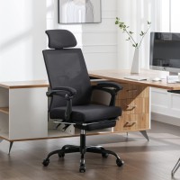 Qulomvs Mesh Ergonomic Office Chair With Footrest Home Office Desk Chair With Headrest And Backrest 90135 Adjustable Computer E