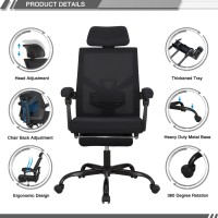 Qulomvs Mesh Ergonomic Office Chair With Footrest Home Office Desk Chair With Headrest And Backrest 90135 Adjustable Computer E